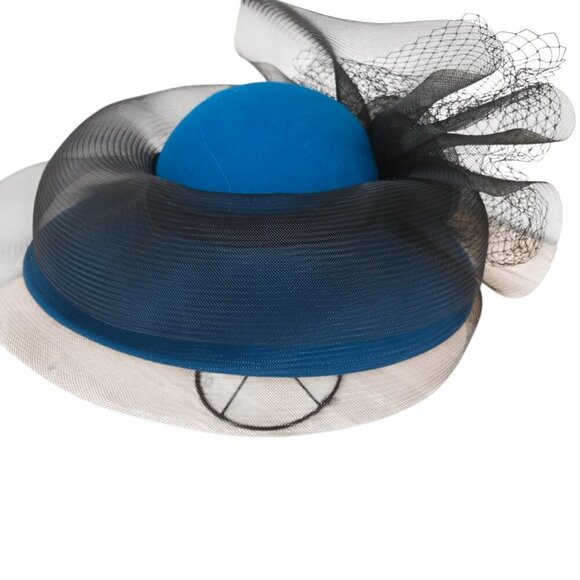 Vintage Dajon New York Blue Wool Black Tulle & Netting Ladies Church Hat - Picture 6 of 14